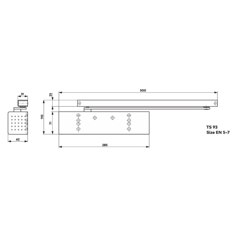 Dormakaba 43530001 Samozamykacz TS 93 G BC/DC EN 5-7 bez szyny srebrny